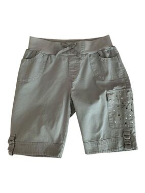 One Step Up Shorts Girl M (10-12) Gray Bermuda Twill Cargo Pocket Studs Stretchy